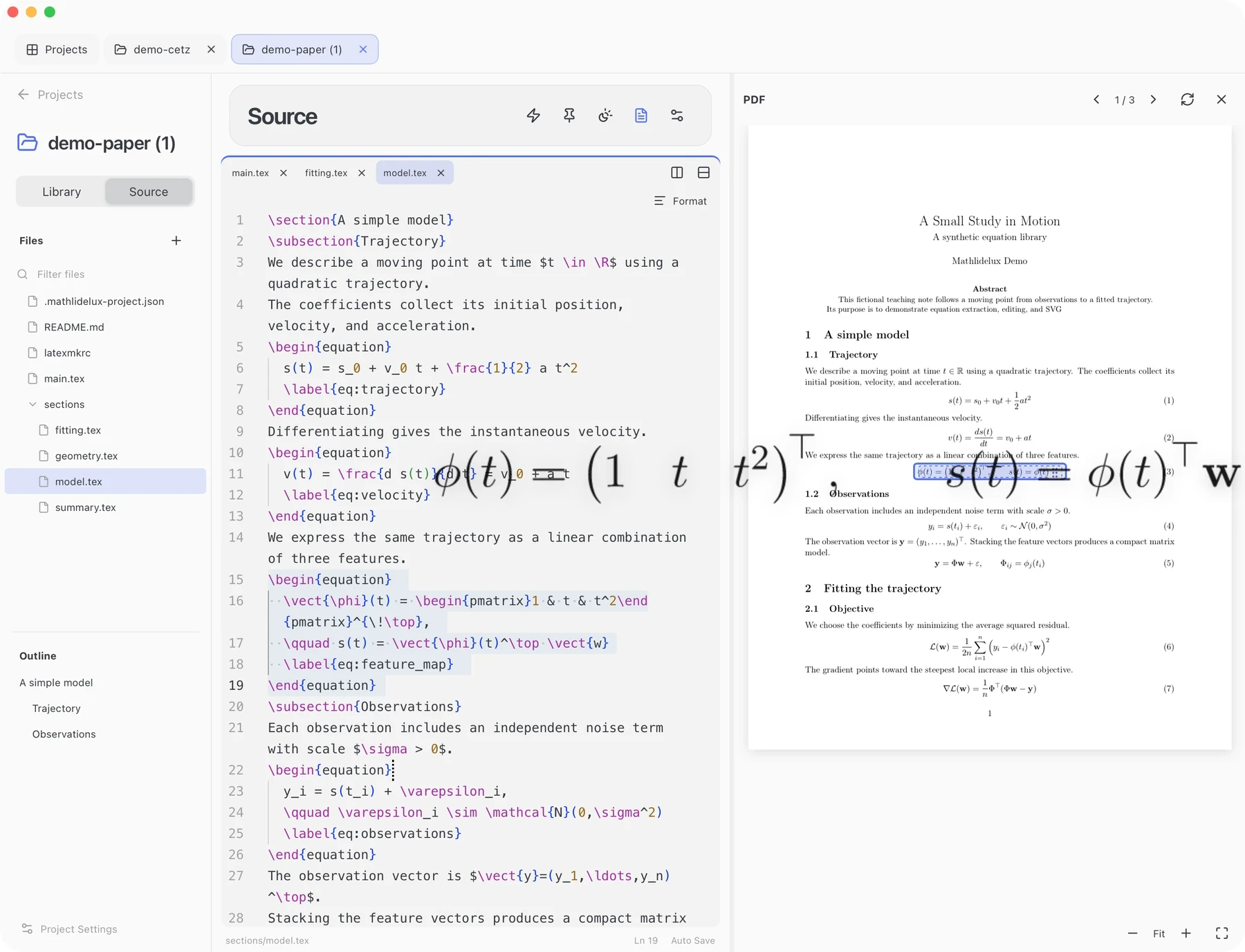 Source code on the left and the paper PDF on the right, with an equation being dragged from the highlighted PDF formula.