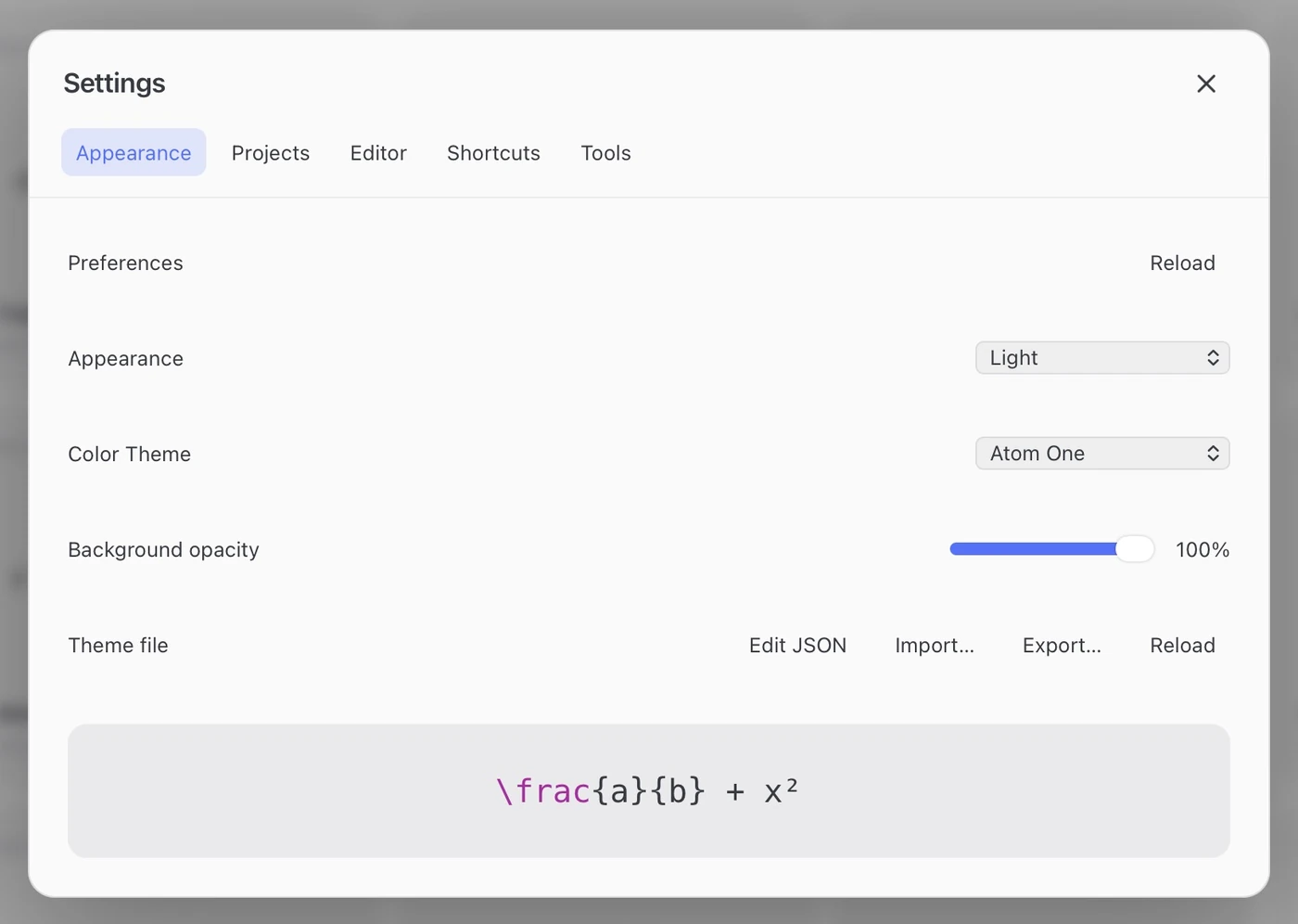 FerMatter Appearance settings: appearance mode, color theme, background opacity and theme file controls