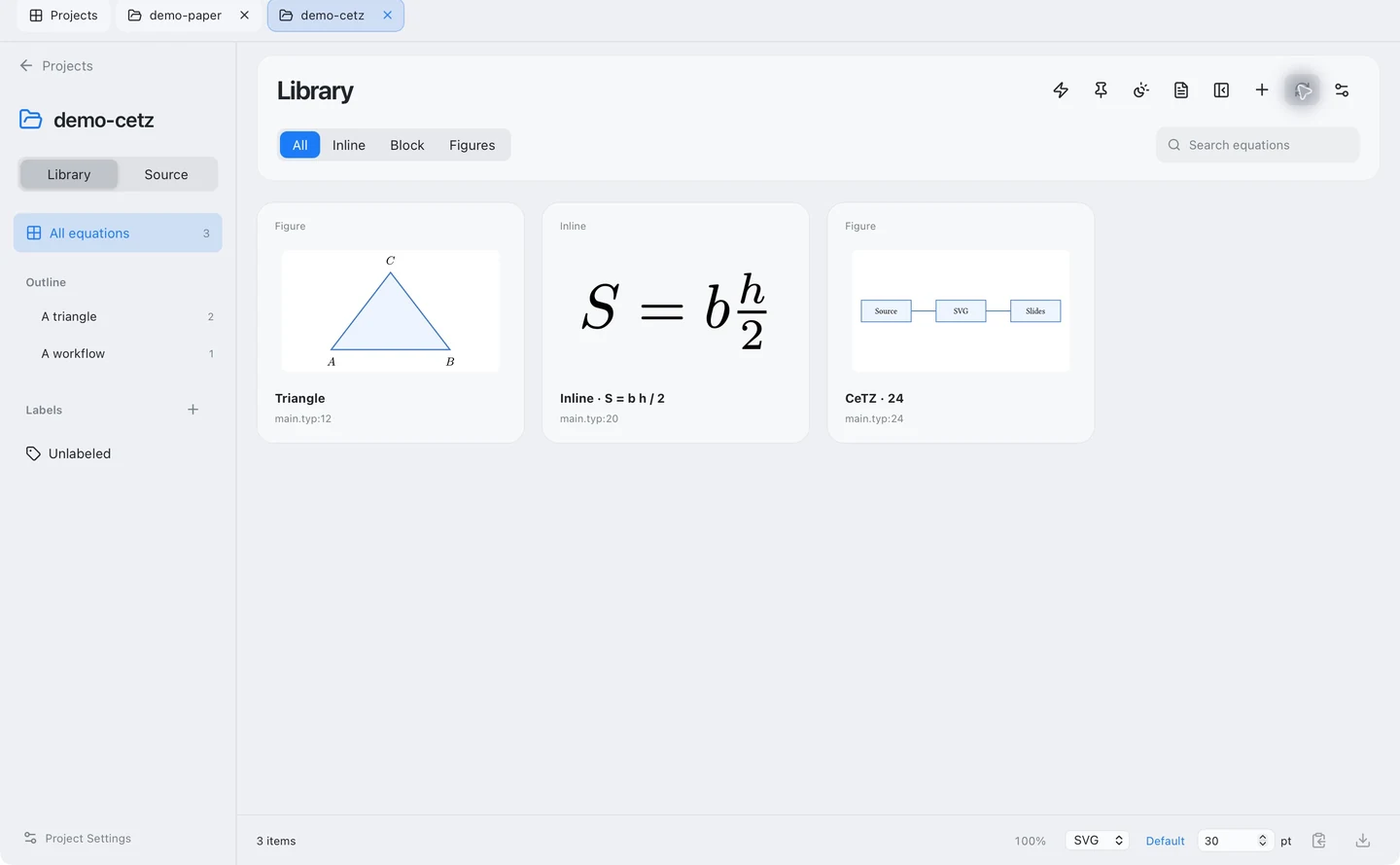 CeTZ drawings shown as Library cards