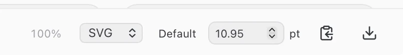 Library output bar: SVG format, Default size, output font size, Copy image and Export image